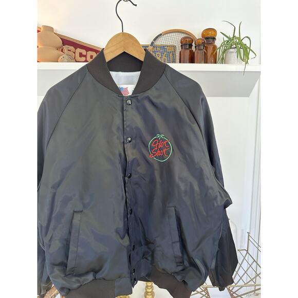 Vintage 1980s Hot Shot Black Satin Jacket XL - Picture 2 of 5